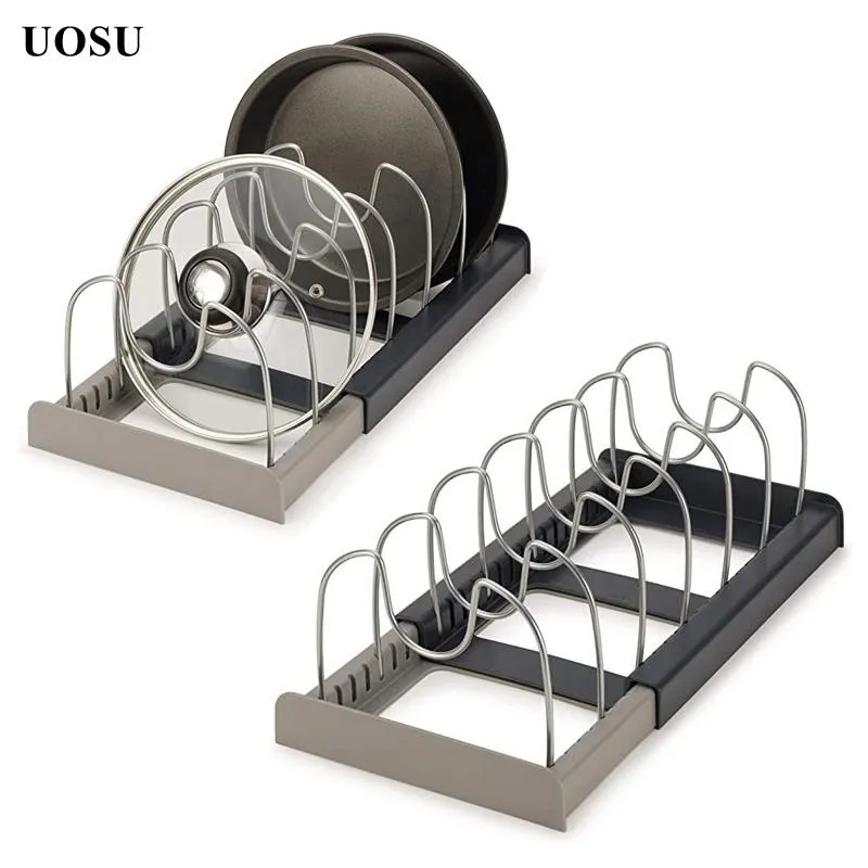 Organization UOSU Extendable Pot Lid Holders Multipurpose Steamer Rack Pans Glasses Holder Flexible Plate Organizer Kitchen Storage Rack