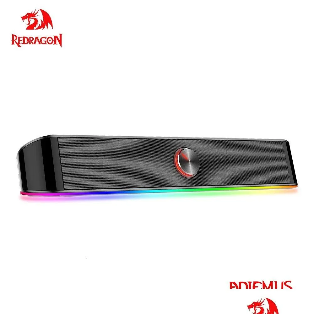 Alto-falantes de computador Redragon Gs560 Adiemus Aux 3.5mm Stereo Surround Música Smart RGB Coluna Sound Bar para PC Notebook Alto-falantes Drop Dhrzb