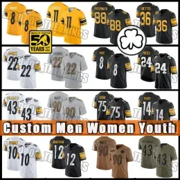 22 Najee Harris Football Jerseys 90 T.J. Watt ``Steelers``Kenny Pickett George Pickens Minkah Fitzpatrick Pat Freiermuth Joey Porter Jr Troy Polamalu Harris