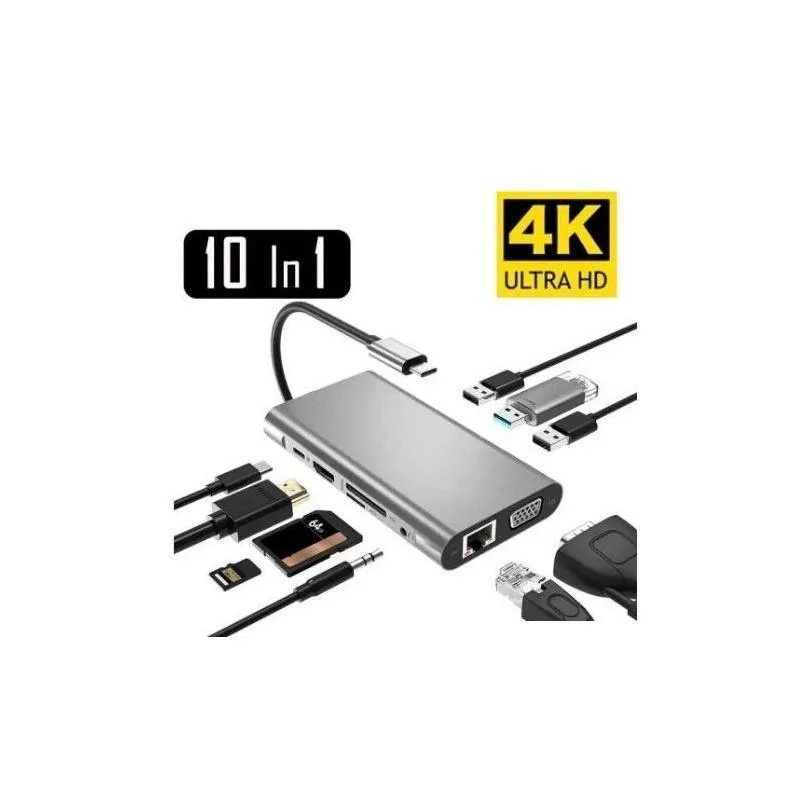 Dockingstationen USB Typ C Hub Typ C zu HDTV 4K VGA Adapter RJ45 LAN Ethernet Sd TF USB-C 3.0 Typec 3,5 mm Klinke O Video für Book Pro Dhgpe
