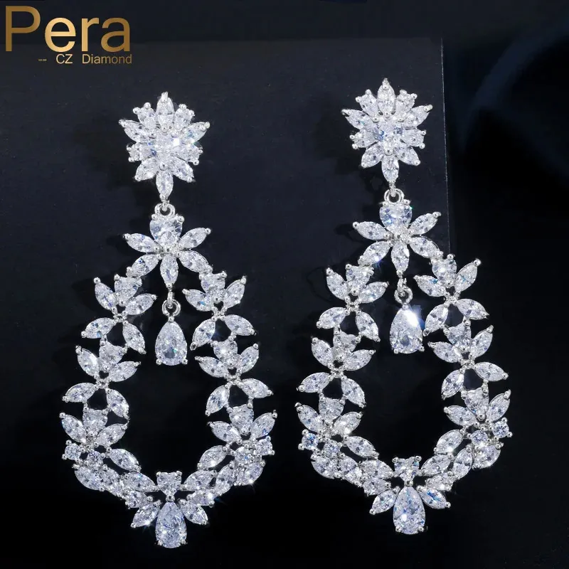 Stud Pera Luxury Mother's Day Gift Jewelry Big Statement Cluster Flower Marquise Shape Long Cubic Zirconia Earrings for Women E265 231128