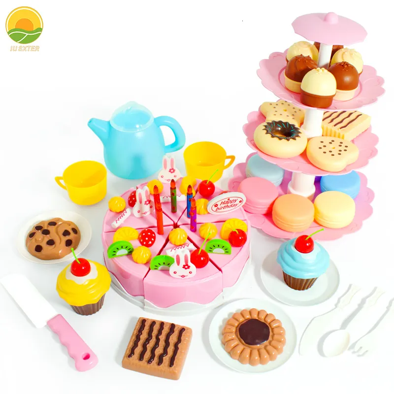 Cuisines Jouer Nourriture Fille Jouet Gâteau DIY Minature Simulation Faire semblant Cuisine Ensemble Thé Enfant Couper Jeu Éducation Enfants Jouets Pour 3 Ans Anniversaire 230427