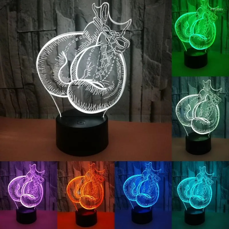 ナイトライト3Dボクシンググローブライトタッチテーブルデスク光学幻想ランプ7色の変化ホームデコレーションクリスマス誕生日ギフト