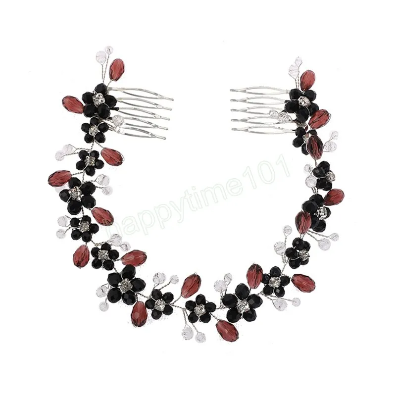 Pettine capelli con strass Diadema fatto a mano in cristallo nero Lato forcina cinese Decorazione lo styling dei capelli Moda Lady Prom Gioielli capelli