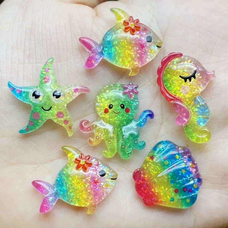 Decorative Objects Figurines 1020Pcs Cute Resin Mini Shining Ocean Series Flat back Cabochons Scrapbooking DIY Jewelry Craft Decoration Accessories F72 230428