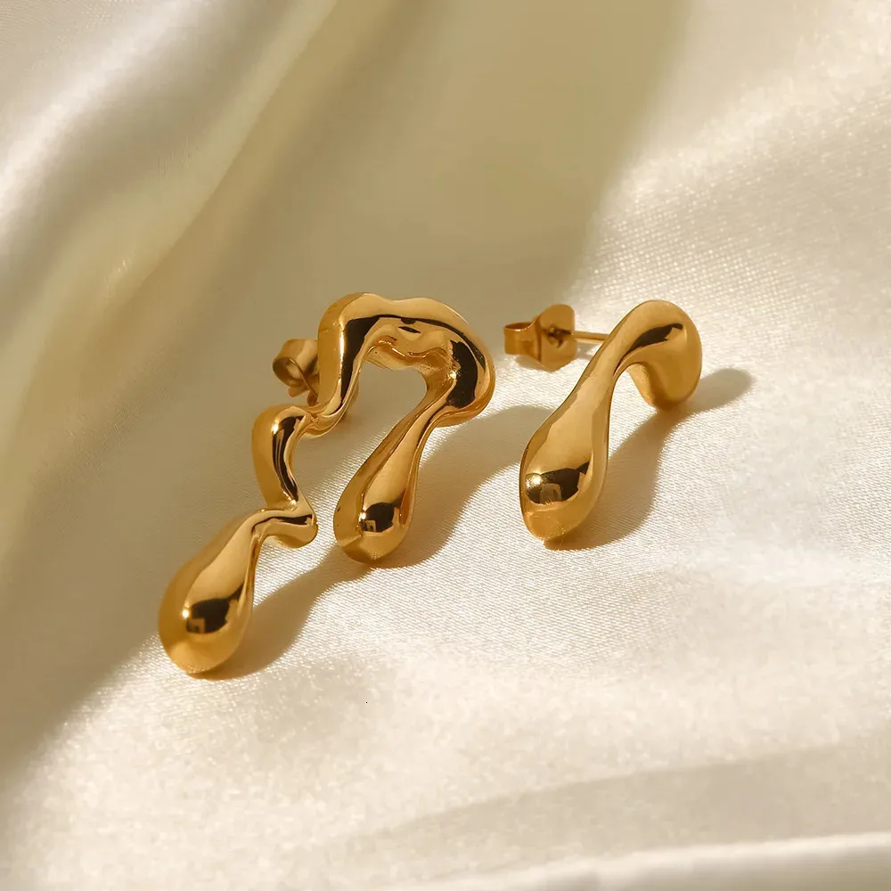 매력 친애하는 18K 골드 도금 스테인레스 스틸 스틸 불규칙한 눈물 방울 모양 귀걸이 여성 패션 다목적 기하학적 모델 귀걸이 231128