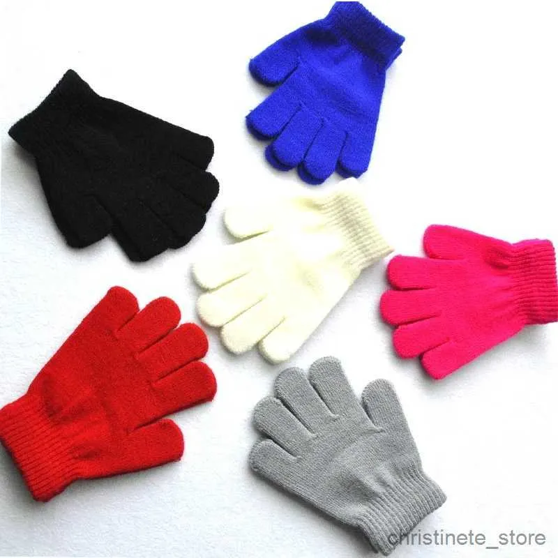 Mitaines pour enfants hiver 4-11 ans écriture pour enfants gants chauds résistants au froid couleur unie laine tricotée gants à doigts fendus R231128