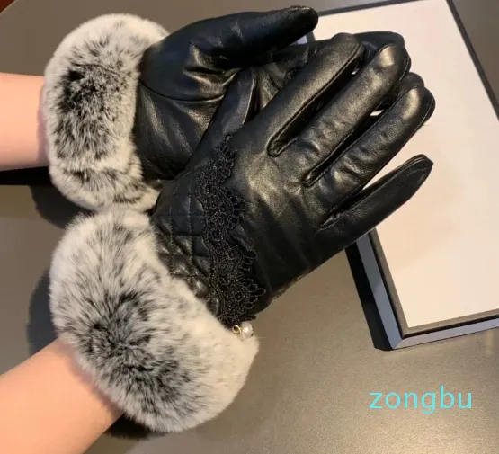 Cinq doigts Gants Designer Cuir Ch Gant Dames en peau de mouton Fourrure de lapin Mitaine d'hiver pour femmes Réplique officielle de qualité européenne