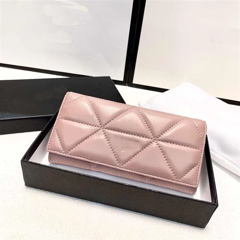 Frauen Brieftasche lange Geldbörse Schaffell Wallets Modestil hochwertige Kartenbeutel Farbe Black Pink211i