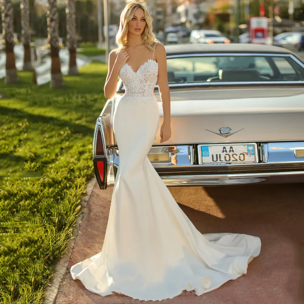 2024 Strappy Mermaid Wedding Dress With Sweetheart Straps, Lace