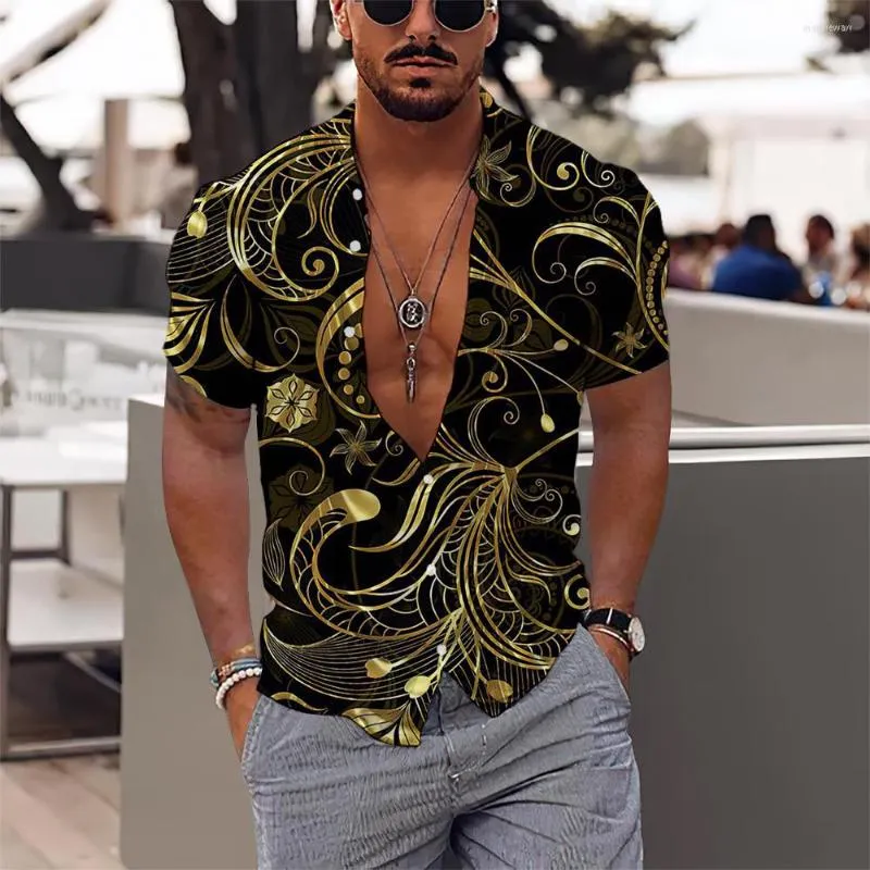 Chemises décontractées pour hommes pour hommes or fleur 3D vacances à la plage à manches courtes été hauts surdimensionnés hawaïen Tropical t-shirt homme chemisier à fleurs