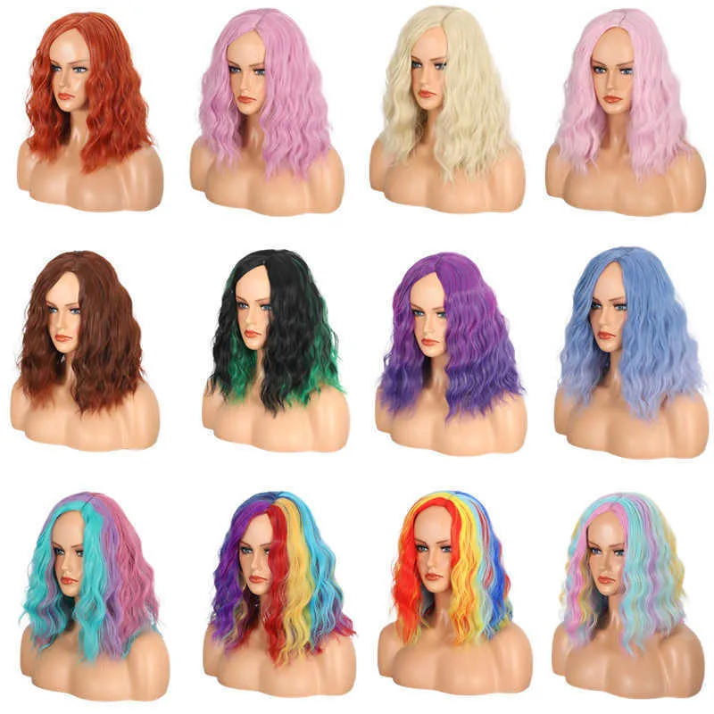 Perucas sintéticas estilo peruca feminino split espuma rosto encaracolado curto cabelo encaracolado halloween colorido fibra sintética capa de cabelo