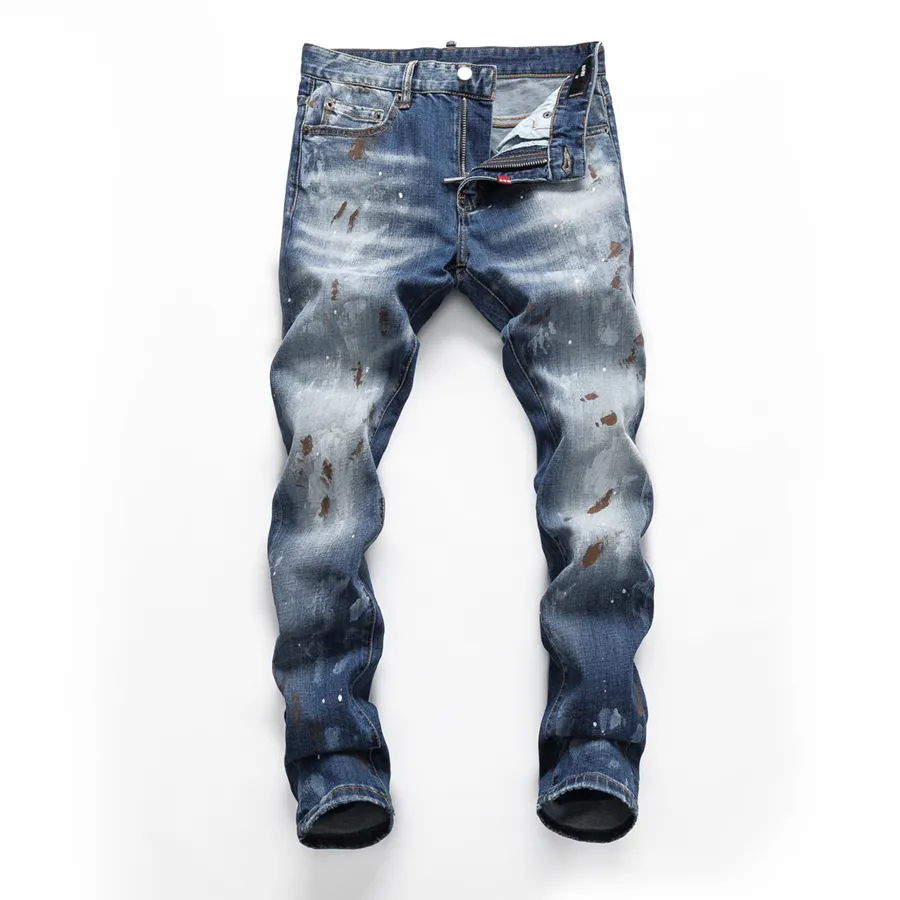 DSQ Slim Blue Men's Jeans Cool Guy Jeans Classic Hip Hop Rock Moto Casual Design Ripte Divered Denim Biker DSQ2 Jeans 411