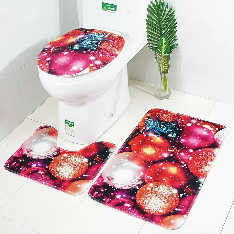 Les couvertures épousent le jeu de copine de dessin animé de Noël 3d Salle de bain imprimé tapis de couvercle de toilettes de toilettes de salle de bain set nouée