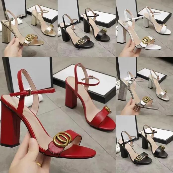 2022Classic High Heeled Sandals Party 100% Leather Women Dance Shoe Designer Sexiga klackar 10 cm Suede Lady Metal Belt Buckle Thick Heel Woman Shoes Stor storlek 34-42