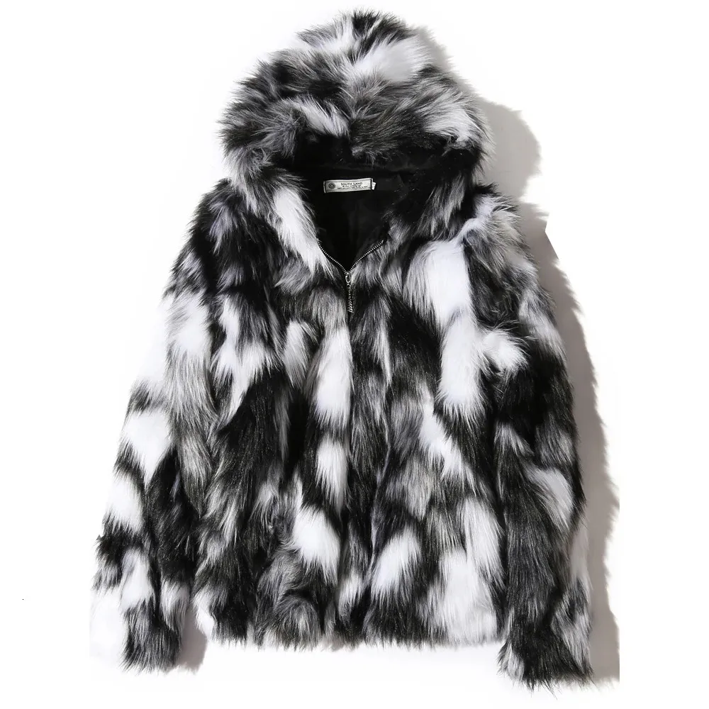 Men's Fur Faux Fur Winter Warm Plus Fleece Faux Fur Fox Fur Casual Mens Hooded Jacket Thick Boutique Fashionable Male Slim Coats Size S-5XL 231127