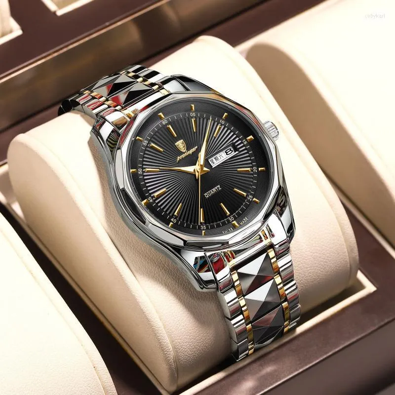 Wristwatches Business Mens Watches Top Brand Luminous Hands Waterproof Week Calendar Casual Fashion Stainless Steel Quartz Wristwatch