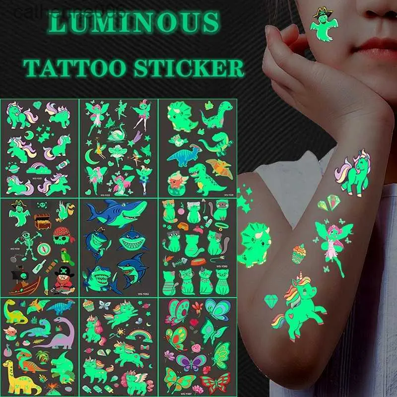 Татуировки Цветные наклейки для рисования Светящиеся татуировки 5 10 шт./компл. Временные татуировки Русалка Единорог Детские наклейки для детей Татуировки для детей UnicornL231128