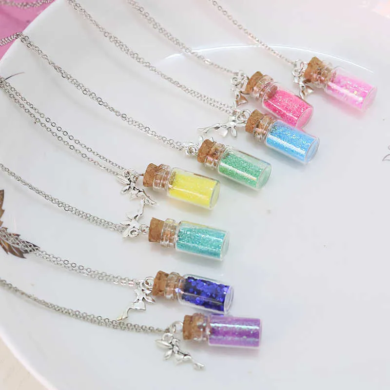 Pendant Necklaces Dome Cameras Drift Bottle Necklace Fairy Charm Necklace Glitter Sequin ing Jewelry Personalized Jewelry Gifts for Girls Kids AA230428