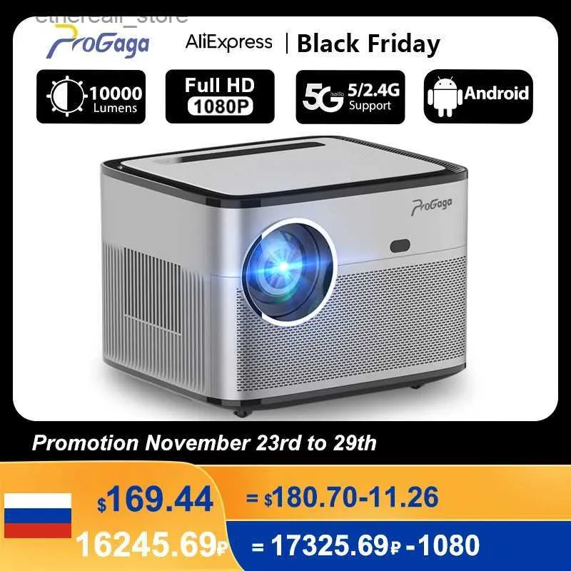 Proiettori ProGaga Proiettore Android Proiettore WiFi 1080P 10000 lumen Messa a fuoco automatica Android 9 Supporto 4K Home Theater Cinema Proiettore PG550w Q231128