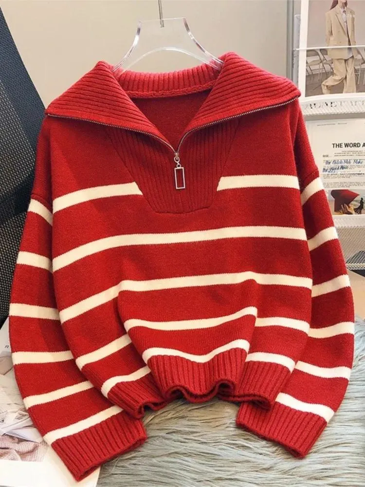 RDMQ Womens Casual Striped Knitted Sweater: Fashionable RDMQ Womens Casual Striped Knitted Sweater: Fashionable