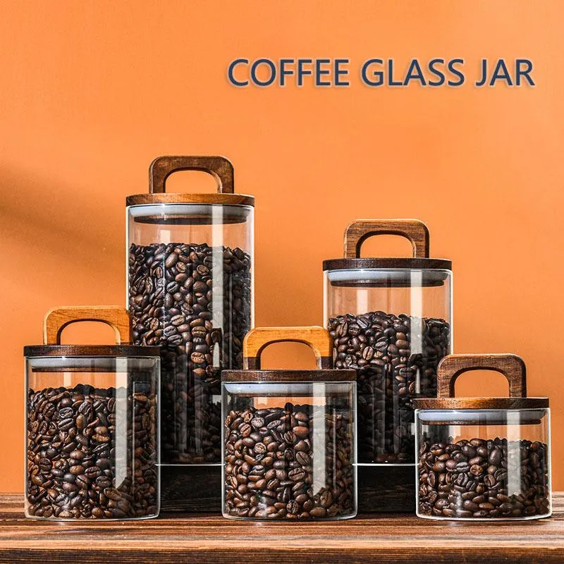 Organisation Kaffeeglas versiegeltes Glas Akazienholzabdeckung Lebensmittelbehälter Retro Kaffeebohnen Tee Snack Einmachglas Küche Haushalt Aufbewahrungsflasche