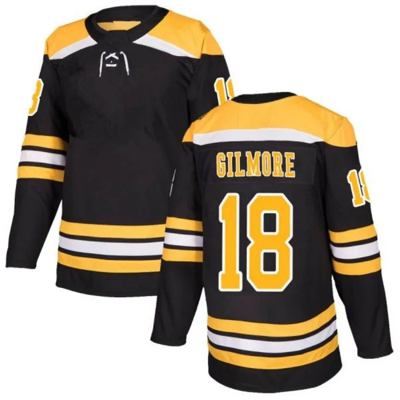 البيع الساخن الرجال الرجعية 18 Happy Gilmore Boston Hockey Jerseys Black White Yellow Petical Asiforms Estrithed Women Youth Size S-3XL