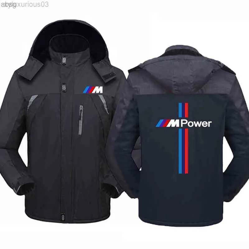 سترة 2023 BMW Power Winter Print Windbreak سميكة مخملية دافئة معاطف مقنع