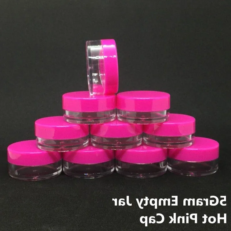 5ML 5Gram Cosmetic Clear Empty Face Cream Jar Hot Pink Cap Sample Clear Pot Acrylic Make-up Eyeshadow Lip Balm Container Bottle Travel Bnqp