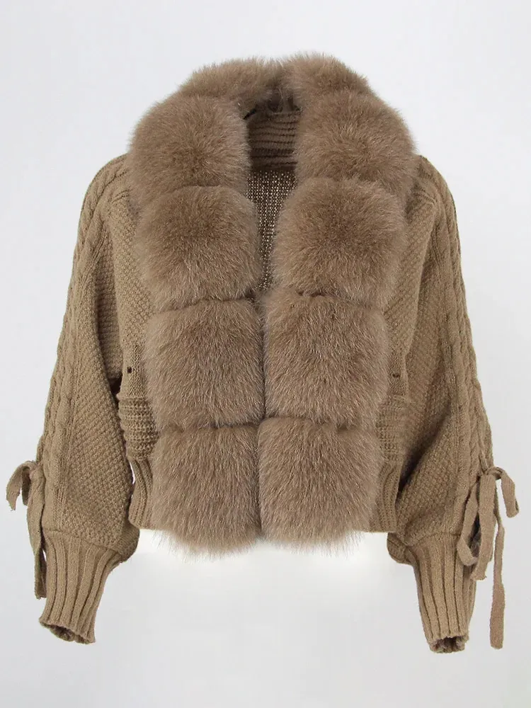 Futro dla kobiet sztuczne futro Oftbuy Winter Woman Casual Real Fut Fur Cllar Fashion Krótka ciepła luźna dzianina z naturalnym płaszczem futra 231128