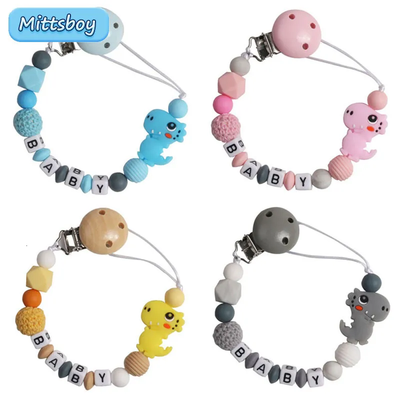 Pacifier Holders Clips# Personalized Name Handmade Silicone Baby Beech Dummy Clip Safe Teething Chain Teether chains Holder Gift 230427