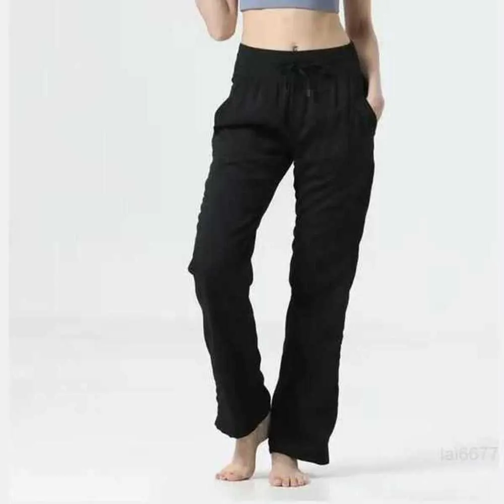 Lulus Yoga Outfits Suit 2023 Ny Dance Studio Women's Mid Rise Pants Casual Slim and Versatile Business Högtalare Wide Leg