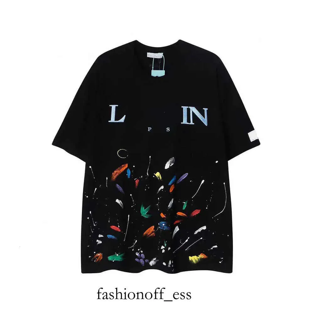 2023 Designer Luxury Lanvin Shirt Classic Hand Painted Graffiti Speckled Short Sleeve T-Shirt för män och kvinnor Trendiga Loose Confermate 60