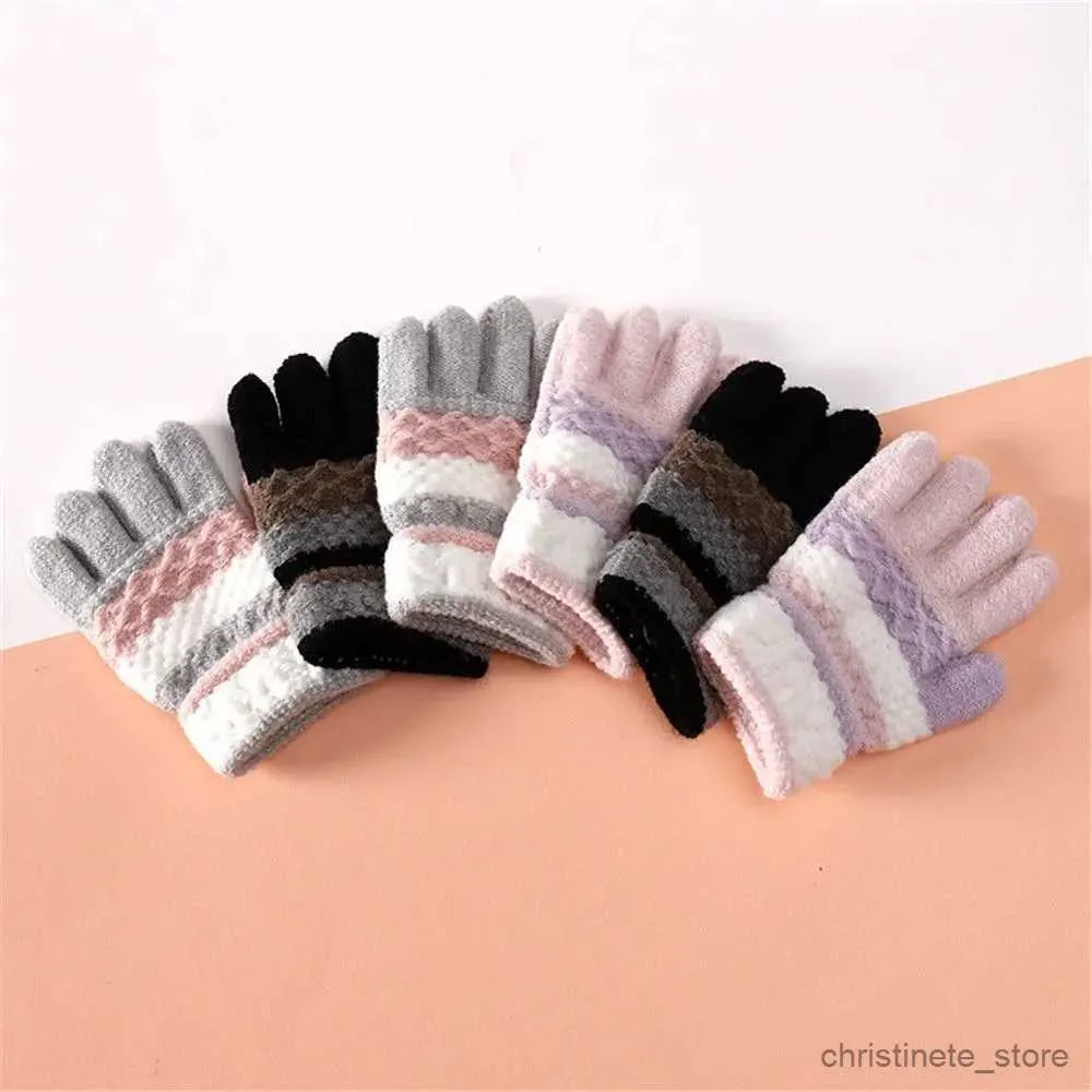 Mitaines pour enfants Mitaines enfants hiver automne rayure élastique doigt complet gants tricotés enfants filles garçons extérieur chaud épais gants 3-8 ans