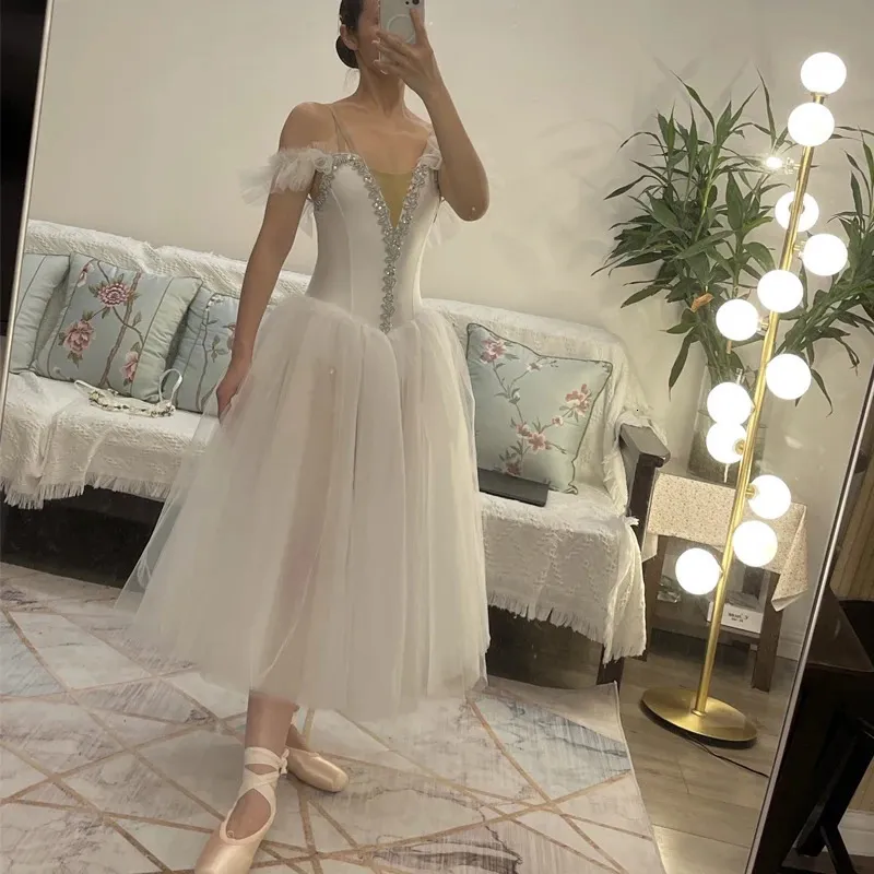 Dancewear Girls Ballet Tutu Dress Gymnastics Lotard biały długi balet sukienki dziewczyny księżniczka balerina kostium urodzinowy sukienka urodzinowa 231127CJ