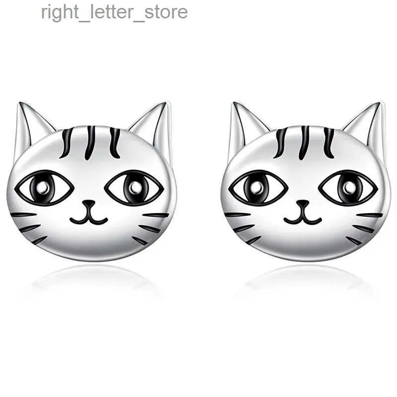 Stud Huitan Funny Animal Cat Stud Earrings Ear Piercing Silver Color Black Enamel Pattern Teens Earrings Statement Jewelry for Women YQ231128