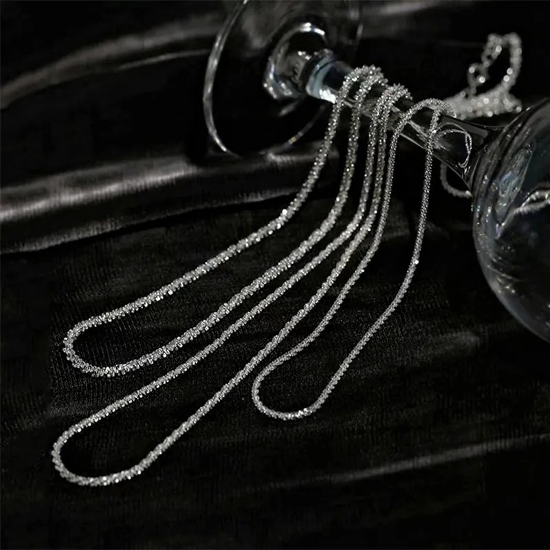 S925 Sterling Pure Srebrny musujący naszyjnik Women Wszechstronny luksusowy popularny luksusowy łańcuch lśniących kółka kalafiorowy biżuteria hurtowa
