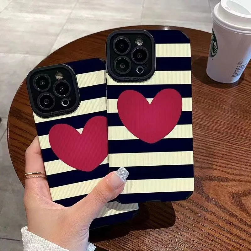 Designer Silicone Phone Case Striped Love Heart Suitable for iPhone 14 13 12 Pro max 12 14plus Soft shell Anti-fall phone case