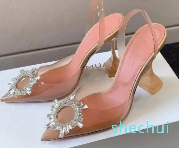 Amina muaddi Begum Crystal-Embellished Pumps shoes Wrap high heels women's Dress shoe Evening Slingback strap Sandals Crystal shoes