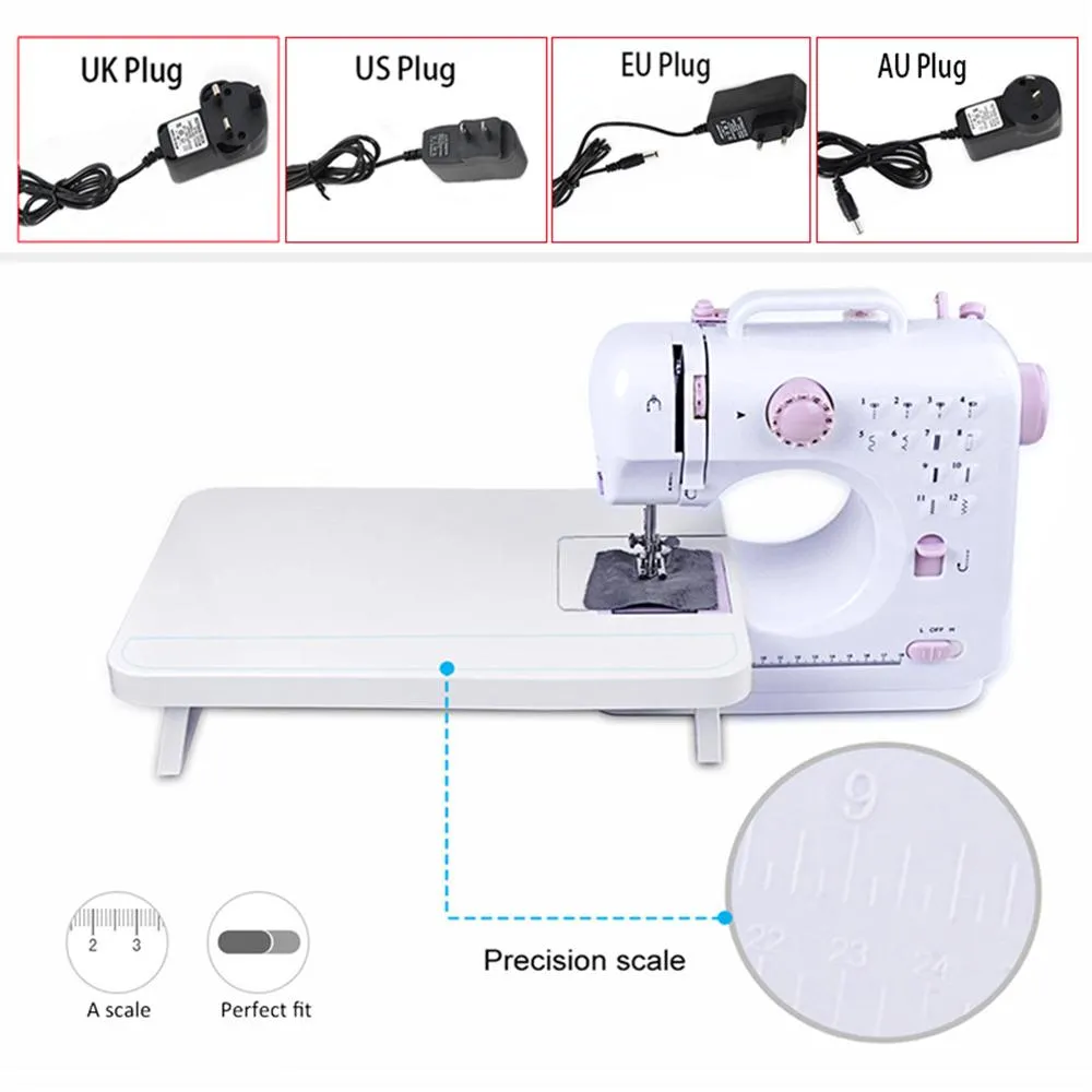 Maskiner 1 Set Mini Desktop Multiple Electric Sewing Machine Portable Hushållens handarbete Presser Foot Pedal Sew Thick Clothes 12 Stitch