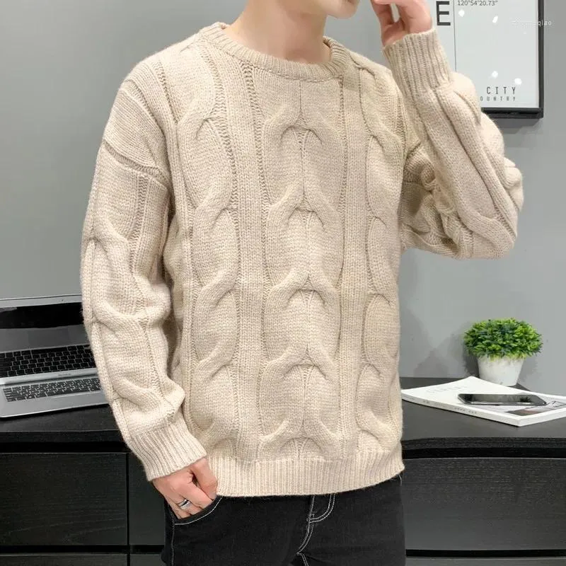 Suéter masculino outono inverno coreano pulôver em torno do pescoço suéter 2023 malha solta e espessada harajuku vintage moda masculina roupas
