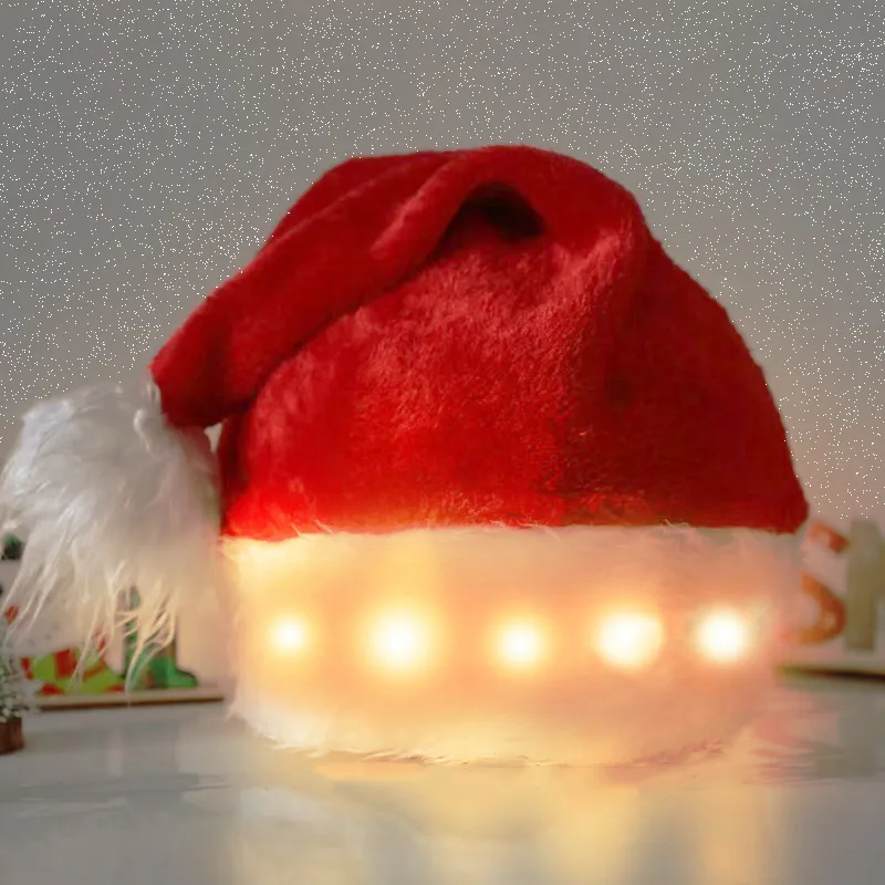 Chapeau de noël coloré à LED, chapeau de père noël en peluche, casquette en velours, fournitures de fête, chapeaux de fête Q777