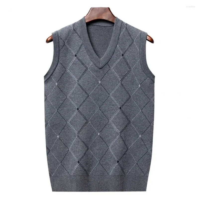Men's Vests Geometric Pattern Men Vest Stylish V-neck Knitted Warm Windproof Soft Sleeveless Top For Autumn/winter