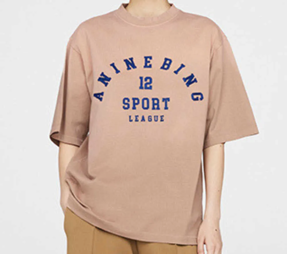 Camisetas bordadas con letras Niche AB BING para hombre y mujer, camisetas deportivas holgadas de color Camel lavado, camiseta de manga corta para verano 2023