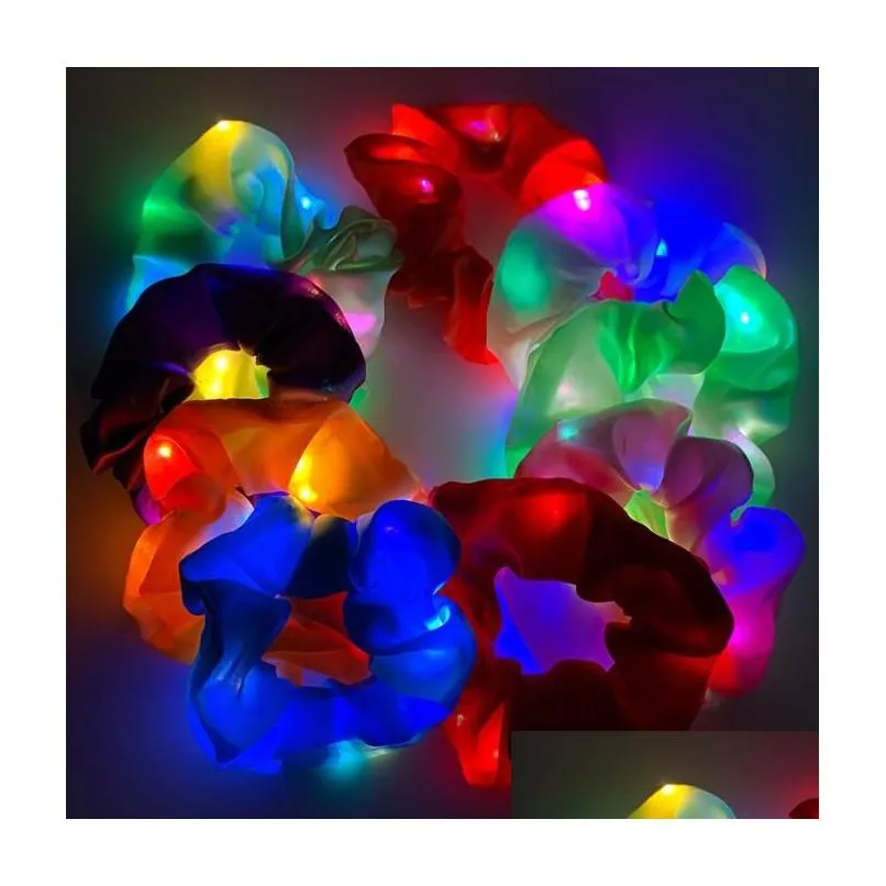Hair Accessories Hair Accessories Light Up Scrunchies For Girls Led Ties Woman Laser Mermaid Scrunchy Bands Glow In The Dark Party Sup Dhspc