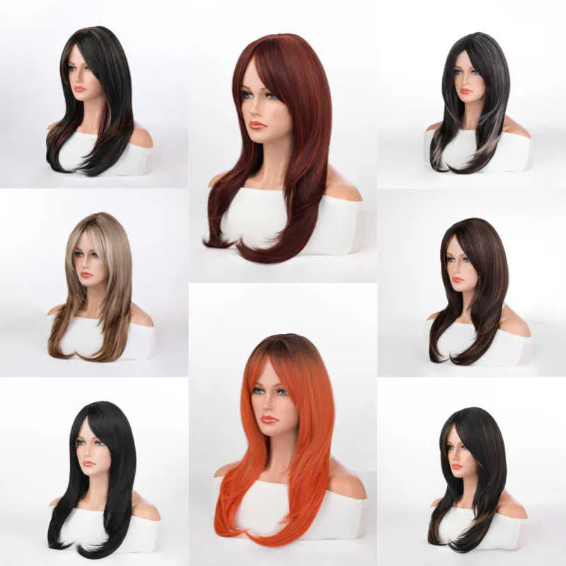 Syntetiska peruker Multi Color Valfritt peruk Kvinnors fashionabla åtta linje lugg med medeltid hår temperament stil pannband peruk