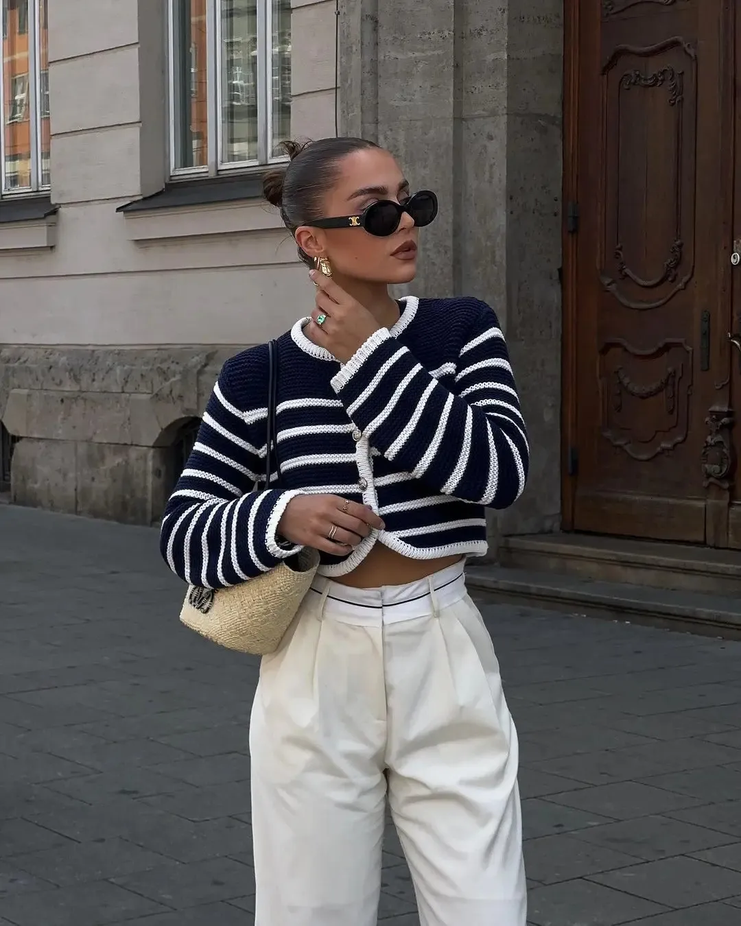 Giacche Da Donna Elegante Giacca A Righe Corta Lavorata A Maglia