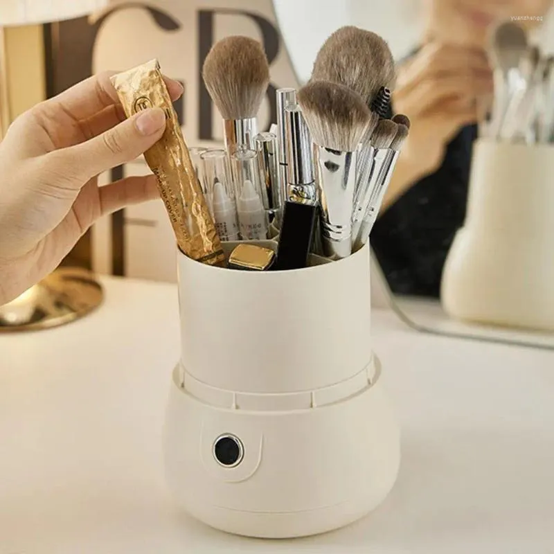 Boîtes de rangement pour pinceaux de maquillage, support organisateur pour pinceaux transparents rotatifs à 360 degrés, anti-poussière