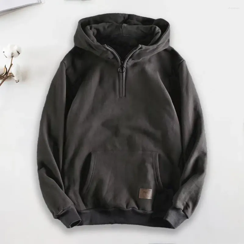 Sweats à capuche pour hommes hommes hiver sweat à capuche épaissi à capuche avec fermeture éclair décor manchette élastique grande poche chaud élégant streetwear