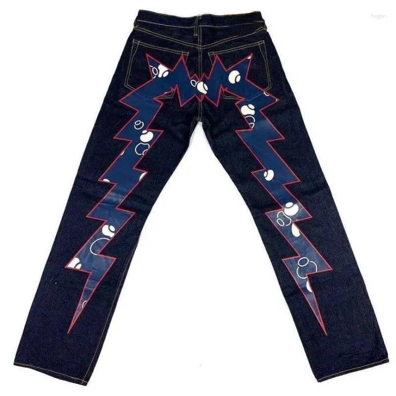 Mäns jeans y2k harajuku baggy gotisk tryckt mönster mode casual män kvinnor streetwear vintage hip hop löst hög midja